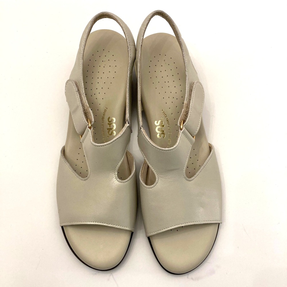 SAS Suntimer Sandal Slingback‎ Leather Pearl Bone Womens 8 S AAA Hook & Loop